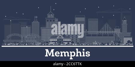 Outline Memphis Tennessee City Skyline avec White Buildings. Illustration vectorielle. Voyages d'affaires et tourisme concept avec architecture moderne. Illustration de Vecteur