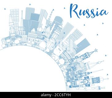 Contour de la ville de Russie Skyline avec Blue Buildings et Copy Space. Illustration vectorielle. Concept de tourisme avec architecture historique. Illustration de Vecteur