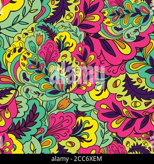 Motif sans couture avec éléments colorés abstraits et floraux. Illustration de Vecteur