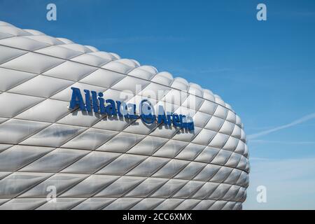 Munich, Allemagne - 23 février 2019 - vue extérieure du stade de jeu à domicile du célèbre club de football allemand FC Bayern Munich, Allianz Arena, à Mu Banque D'Images