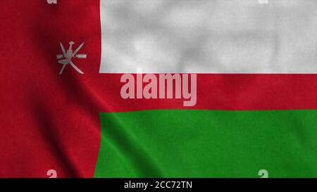 Le drapeau national de l'Oman flotte dans le vent. rendu 3d Banque D'Images