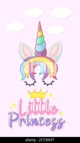 Logo petite princesse de couleur pastel avec illustration licorne mignonne Illustration de Vecteur