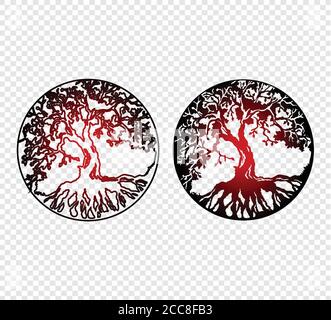 arbre de vie avec racines dégradé rouge sur transparent arrière-plan Illustration de Vecteur