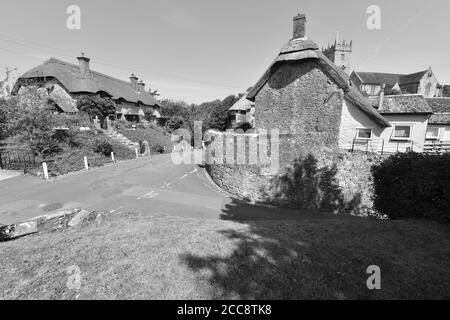 Cottage au toit de chaume sur l'île de Wight. Banque D'Images