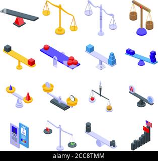 Jeu d'icônes de comparaison, style isométrique Illustration de Vecteur