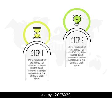 Cercles infographiques avec 2 étapes, icônes. Modèle vectoriel à ligne plate. Peut être utilisé pour deux diagrammes, business, web, banner, workflow layout, presentatio Illustration de Vecteur