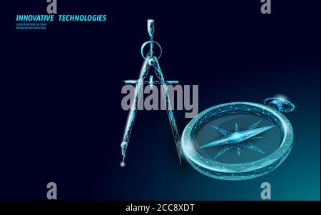 Symbole poly bas 3D de la boussole de dessin. Concept de solution de stratégie de visée d'idée créative. La construction de la technologie moderne de l'entreprise icône. Éducation en ligne Illustration de Vecteur