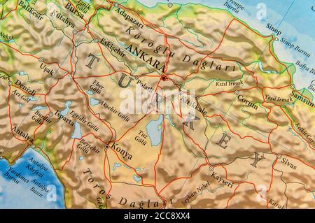 Carte géographique du pays européen Turquie avec des villes importantes Banque D'Images