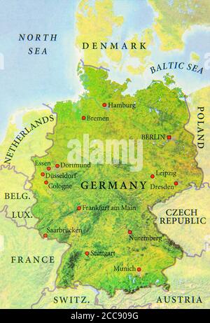 Carte géographique de la carte de l'Allemagne européenne Banque D'Images