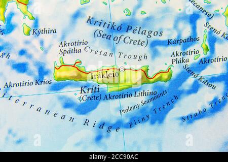Carte géographique de l'île de Grèce de l'Europe Crète Banque D'Images