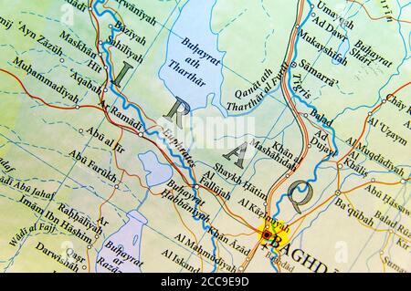 Carte géographique de l'Irak avec des villes importantes Banque D'Images