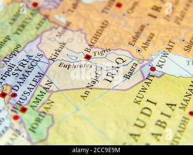 Carte géographique de l'Irak avec des villes importantes Banque D'Images