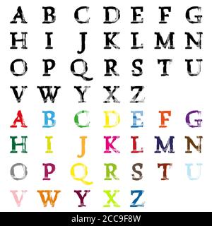 Illustration des lettres latines dans l'ordre alphabétique isolées sur un arrière-plan blanc Banque D'Images