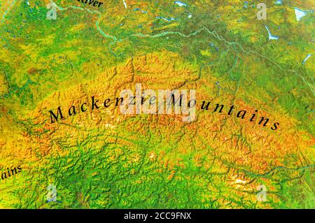 Carte géographique des montagnes du Mackenzie dans le pays du Canada Banque D'Images