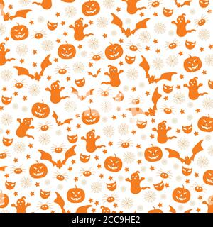 Illustration de citrouilles et de chauves-souris orange d'Halloween isolées sur un arrière-plan blanc Banque D'Images