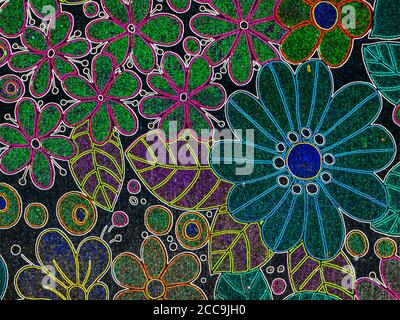 vintage motif floral papier peint texture fond lumières néon Banque D'Images