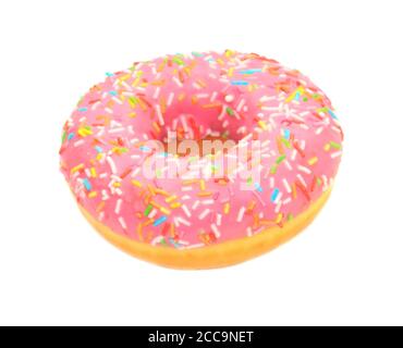 Beignet glacé rose isolé sur fond blanc Banque D'Images