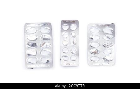 Utilisé blister vide, emballage en feuille d'argent pour pilules Banque D'Images