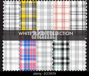 La collection de motifs écossais blancs, à carreaux et sans couture à motif écossais comprend 10 motifs adaptés à la mode Illustration de Vecteur