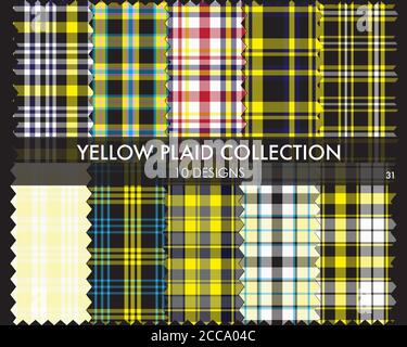 La collection de motifs écossais sans couture jaune comprend 10 motifs adaptés pour les textiles de mode Illustration de Vecteur