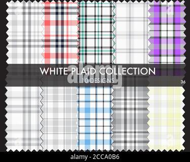 La collection de motifs écossais blancs, à carreaux et sans couture à motif écossais comprend 10 motifs adaptés à la mode Illustration de Vecteur