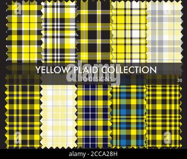 La collection de motifs écossais sans couture jaune comprend 10 motifs adaptés pour les textiles de mode Illustration de Vecteur
