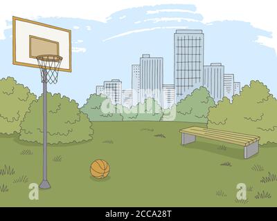 Street sport basket-ball graphique couleur ville paysage esquisse illustration vecteur Illustration de Vecteur