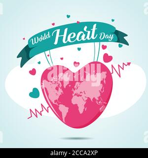 Journée mondiale du cœur avec vecteur cardiaque global Illustration de Vecteur