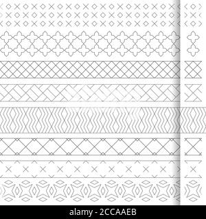 Ensemble de séparateurs géométriques vectoriels. Bordures pour le texte, les cartes d'invitation, diverses éditions d'impression. Lignes de division sous forme d'un raizo sans soudure Illustration de Vecteur