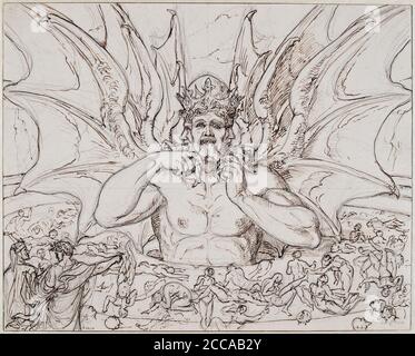 Lucifer dans le centre de l'enfer. Illustration de la Divine Comédie par Dante Alighieri. Musée : Académie des Beaux-Arts de Vienne. AUTEUR: JOSEPH ANTON KOCH. Banque D'Images