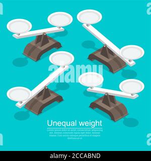 Un ensemble de poids. Un poids inégal. Un changement dans un sens. Une valeur inégale. 3D. Isométrie. Éléments de conception. Illustration vectorielle en forme de stylet plat Illustration de Vecteur