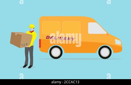 Vecteur d'accouchement avec masque facial. Rester à la maison acheter en ligne concept pendant Covid-19 ou la pandémie de coronavirus. Un emballage de boîte de transport avec une ruche Illustration de Vecteur