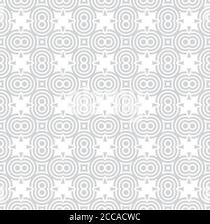 Motif sans couture. Élégante texture gris blanc. Ornement géométrique répété régulièrement avec des formes rondes circulaires, des points, des losange, des triangles. Illustration de Vecteur