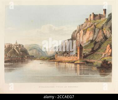 Saint Goarshausen, Saint Goar et Rheinfels. Depuis : une visite pittoresque le long du Rhin. Musée : COLLECTION PRIVÉE. Auteur: Schütz, Christian Georg, le plus jeune. Banque D'Images