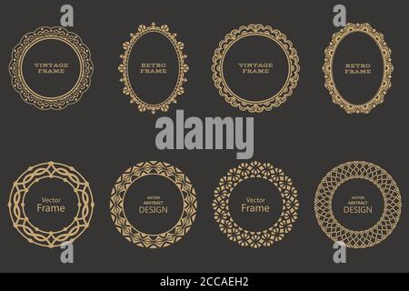 Ensemble de modèles baroques circulaire. Ornements floraux ronde. Vintage frames. Carte de vœux. Invitation de mariage. Style rétro. Logo Vector template, étiquettes Illustration de Vecteur