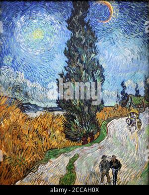 Route de campagne en Provence de nuit. Musée : Musée Kröller-Müller, Otterlo. AUTEUR: VINCENT VAN GOGH. Banque D'Images