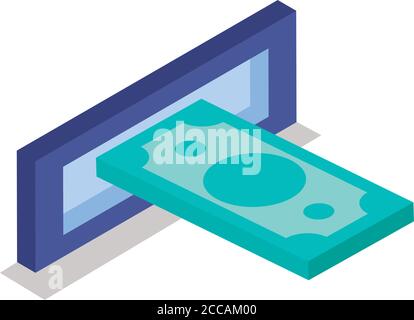 bill in atm trou isométrique style de ligne icône conception vectorielle Illustration du vecteur de thème de marché et de commerce bancaire financier Illustration de Vecteur