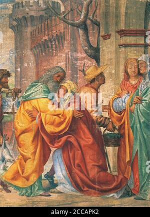 Rencontre des Saints Joachim et Anne au Golden Gate. Musée: Pinacoteca di Brera, Milan. Auteur: BERNARDINO LUINI. Banque D'Images