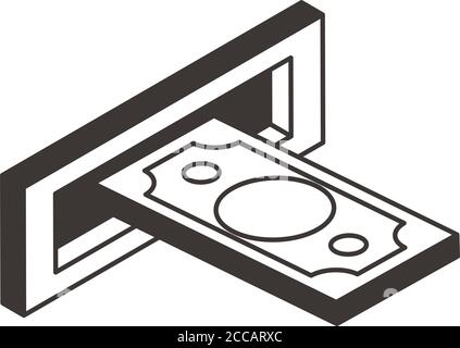 bill dans atm trou style ligne icône vecteur conception financière Illustration vectorielle du thème du commerce bancaire et du marché Illustration de Vecteur