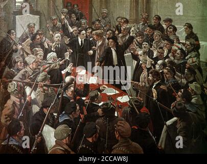 Arrestation du Gouvernement provisoire russe le 26 octobre 1917. Musée: Musée d'Etat de la Révolution, Moscou. Auteur: Mikhail Georgiyevitch Sokolov. Banque D'Images