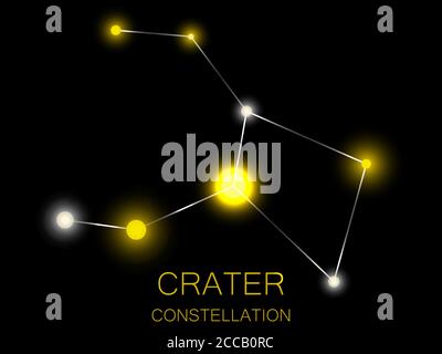 Constellation de cratères. Étoiles jaunes lumineuses dans le ciel nocturne. Un cluster d'étoiles dans l'espace profond, l'univers. Illustration vectorielle Illustration de Vecteur