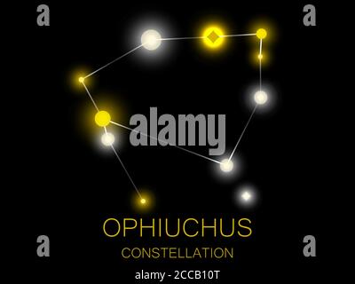 Constellation Ophiuchus. Étoiles jaunes lumineuses dans le ciel nocturne. Un cluster d'étoiles dans l'espace profond, l'univers. Illustration vectorielle Illustration de Vecteur