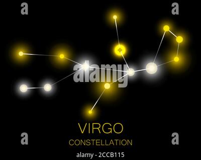Constellation de Virgo. Étoiles jaunes lumineuses dans le ciel nocturne. Un cluster d'étoiles dans l'espace profond, l'univers. Illustration vectorielle Illustration de Vecteur