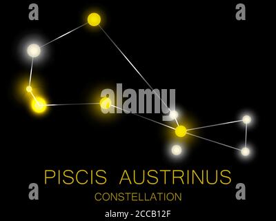 Constellation de Piscis Austrainus. Étoiles jaunes lumineuses dans le ciel nocturne. Un cluster d'étoiles dans l'espace profond, l'univers. Illustration vectorielle Illustration de Vecteur