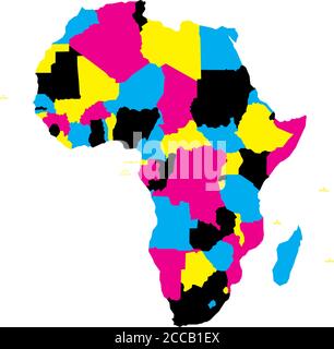 Carte politique du continent africain en couleurs CMJN sur fond blanc. Illustration vectorielle. Illustration de Vecteur