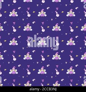 nouvelle année de modèle. 2021. Motif du nouvel an avec une fée et un bonhomme de neige, une étoile de Noël et un cadeau sur fond bleu foncé. Pour un design festif Illustration de Vecteur