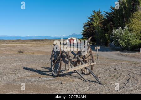 Un chariot à cheval antique à essieu simple, Patagonia, Argentine Banque D'Images