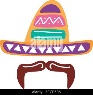 chapeau mexicain traditionnel avec motif de style plat à motif vectoriel de moustache Illustration de Vecteur