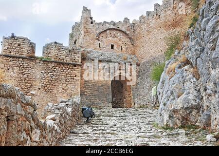 Le château d'Acrocorinthe Péloponnèse Grèce Banque D'Images