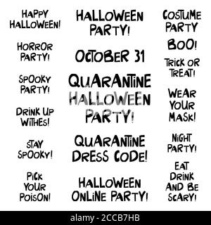Ensemble de citations de fête d'halloween. Joli lettrage dessiné à la main dans un style scandinave moderne. Isolé sur fond blanc. Illustration du stock vectoriel. Illustration de Vecteur